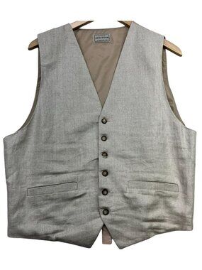 New River Men's Linen Blend V-Neck Button-Front Suit Vest Size L Light Tan